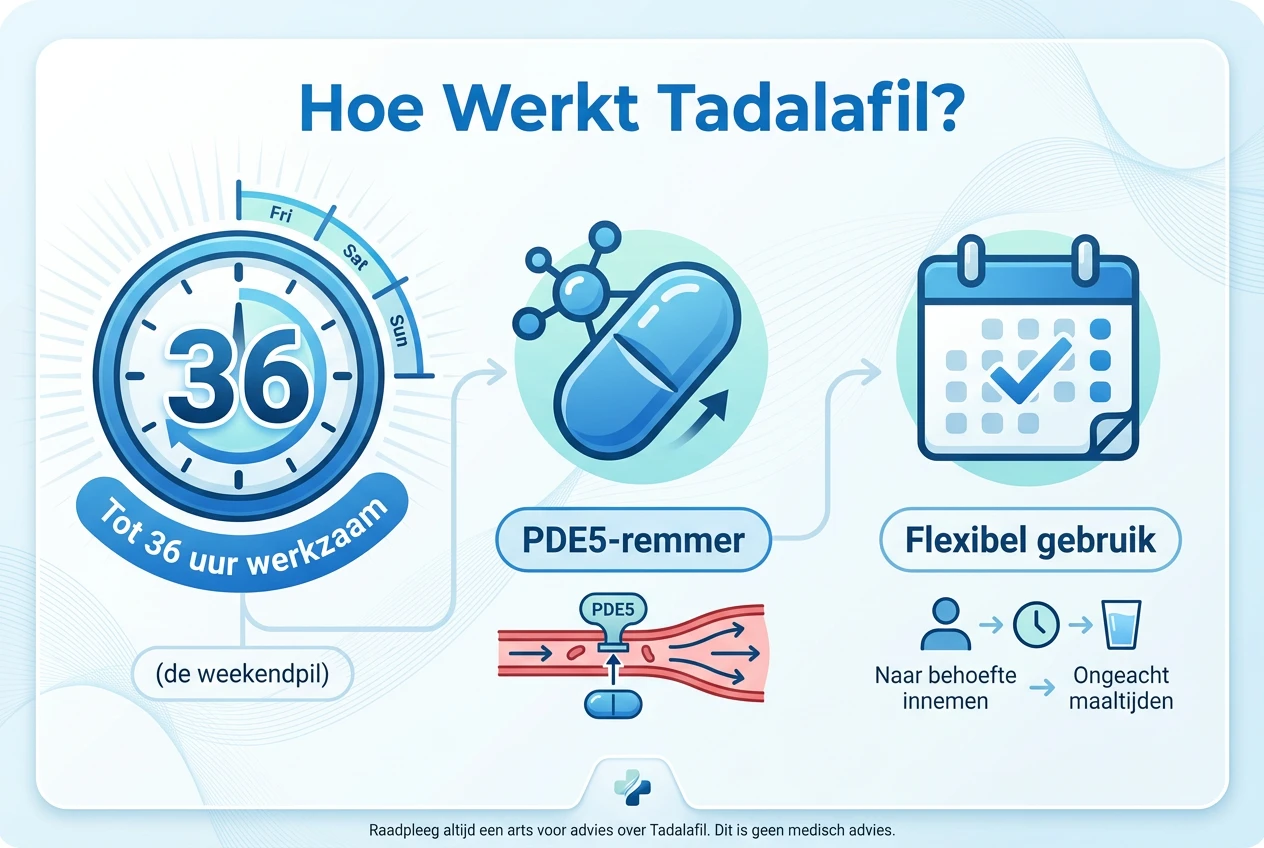 Infographic: Hoe werkt Tadalafil - weekendpil tot 36 uur werkzaam